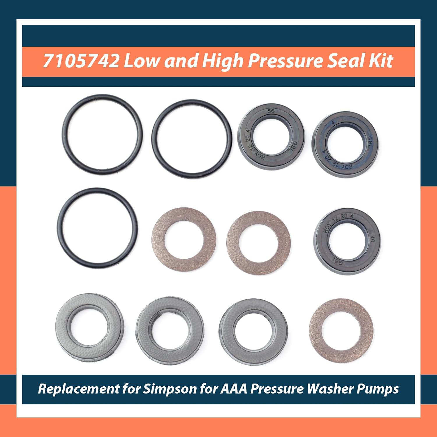 7105742 12 Pcs Low and High Pressure Cleaning Pump Seal Kit Replacement for Simpson for AAA 530001 530002 530008 530009 530016 530028 530030 90036 90037 Washer Pumps