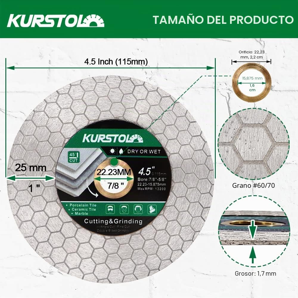 Disco Diamante Porcelanico - 115mm Doble Cara Disco Corte Rectificado para Cerámica Porcelanico Azulejos Mármol Piedra Artificial