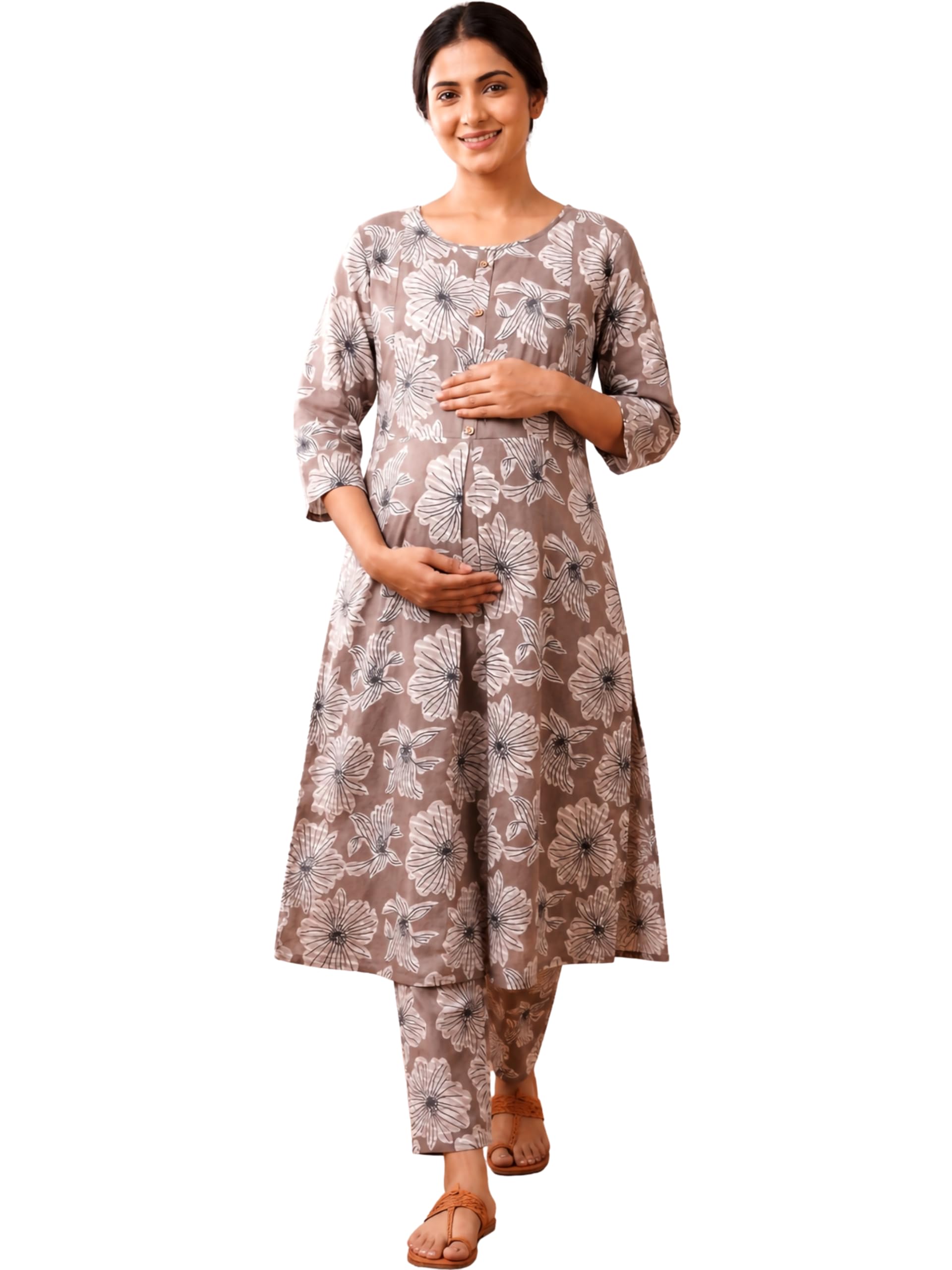 RITIJYA Pure Cotton Feeding Kurta Pant Set for Women | Floral Anarkali Pregnancy Dress with Concealed Nursing Zipper Side Pocket | Pre & Post Partum | Maternity Dresses | Baby Shower Outfit-picture-28