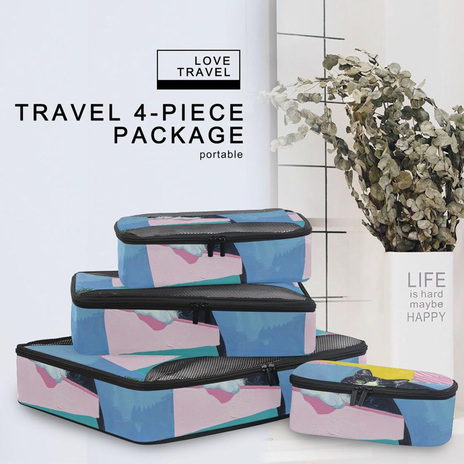 Lazy Kitten 4 Pcs set organizer for travel Mesh Travel Essentials lightweight large packing cubes