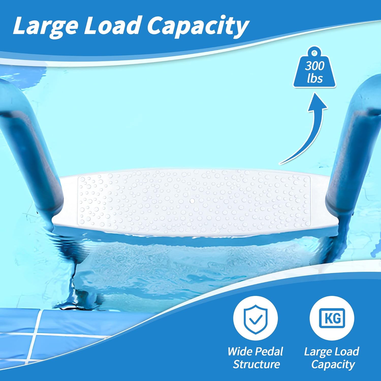 3 Pack Replacement Swimming Pool Ladder Steps for Inground Pools,18'' Heavy-Duty Plastic Molded White Ladder Rung with 1.9'' Rubber Bumper Cap and Stainless Steel Escutcheon Plates