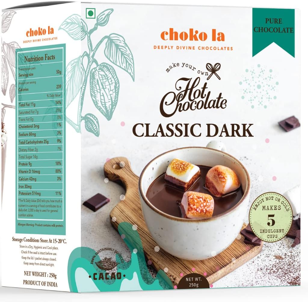 Chokola Dark Hot Chocolate Blend -250g|Instant Drinking Chocolate Mix with Cocoa Butter | Premium Cocoa Mix Powder | Serve Hot or Chilled