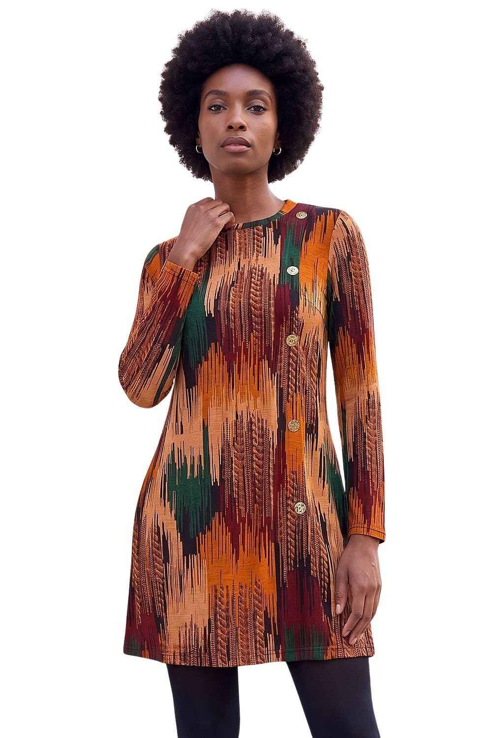 Roman Originals Tunic Dress with Pockets for Women UK Ladies Swing Fit & Flare Skater Slouch Stretchy Casual Smart Winter Jersey Pull On Work Office 3/4 Long Sleeves