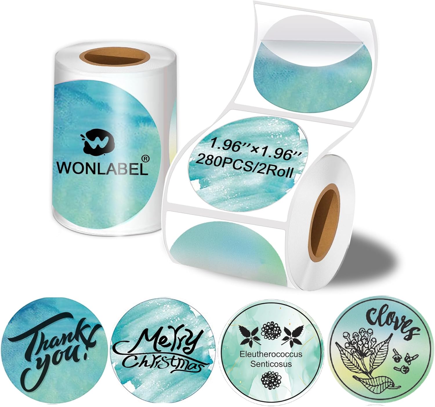 2x2 Round Thermal Labels, Compatible with T50M Pro/M110/M120/M220/M260 Label Makers & 4x6 Thermal Printer, Stickers for Barcode, Packaging & Small Business, 140PCS/Roll, 2Rolls, Fantasy Green