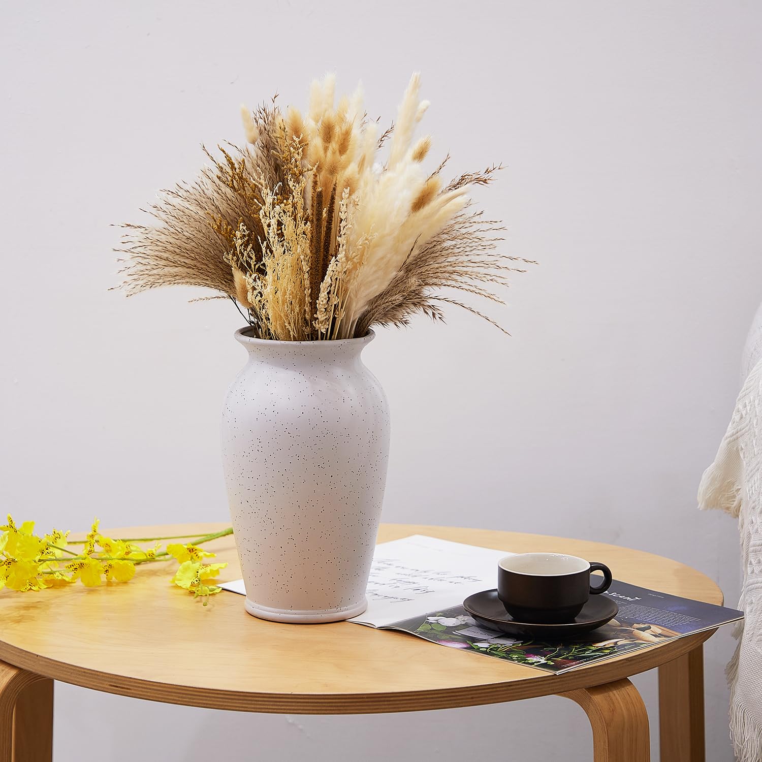 Heifgott Vase Rustic Ceramic Farmhouse Flower Large Vase, Ceramic Vase Whitewashed Terra Cotta Pottery Decorative Vase for Home Decor, Table, Living Room Decoration, Shelf Decor, Mantel