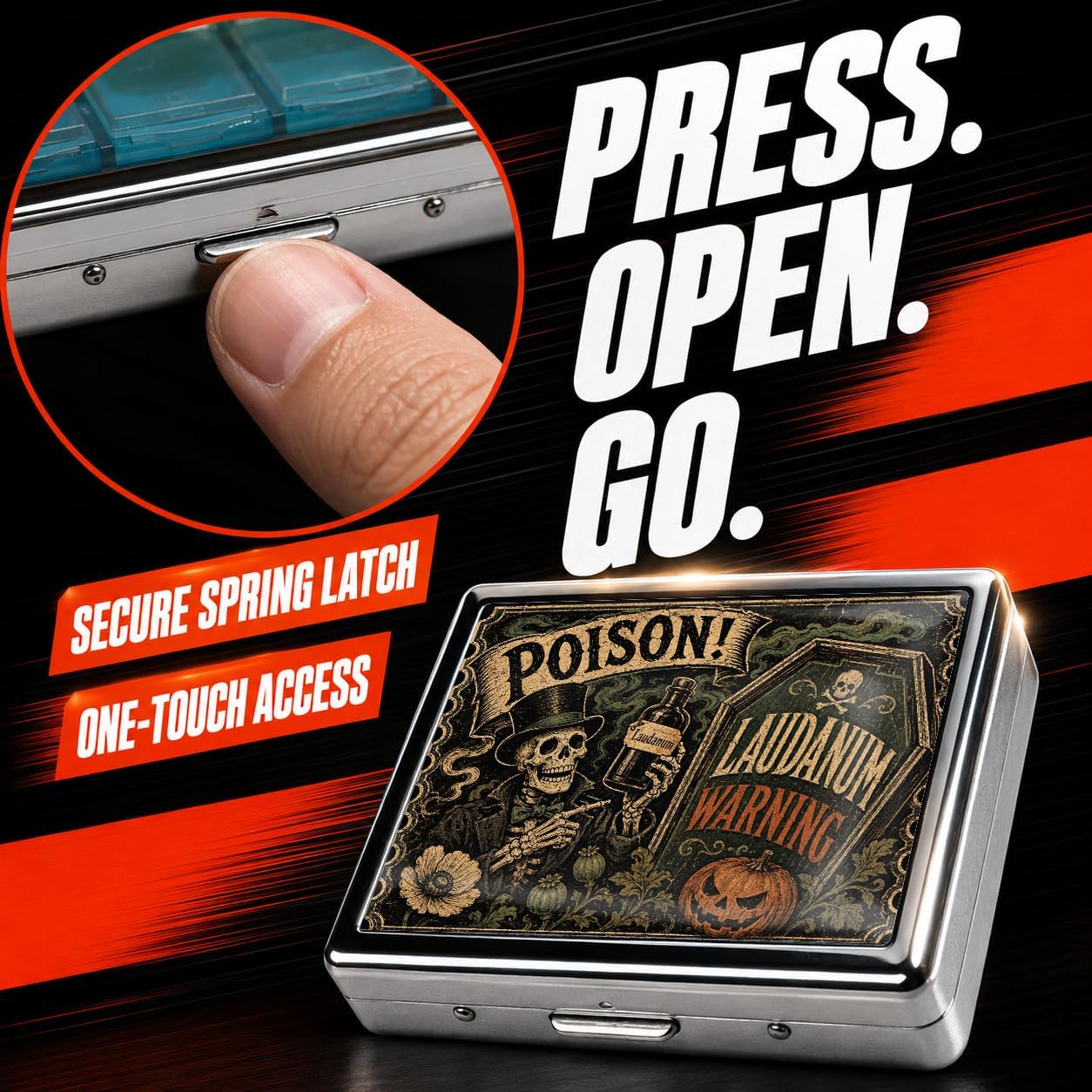 Pocket Pill Holder with 8 Compartments for Daily Carry, Laudanum