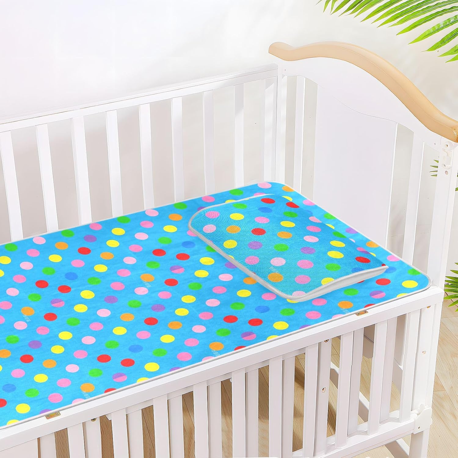 Cartoon Colorful Dot Blue Cooling Baby Crib Mattress 28" x 52" Washable Mattress Pads for Baby&Toddler