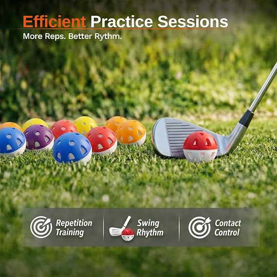 Practice Golf Balls, Air Flow Plastic Golf Balls for Practice, 20 Pack Limited Flight Airflow Golf Training Balls, Indoor & Outdoor