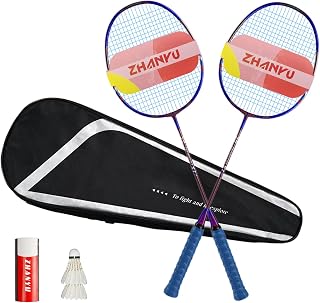Badminton Racket Set,Badminton Rackets,Both Offensive and Defensive,Lightweight Composite Carbon Fiber 82g Durable Racket,with 2 Rackets,2 Shuttlecocks,and 1 Ball Bag