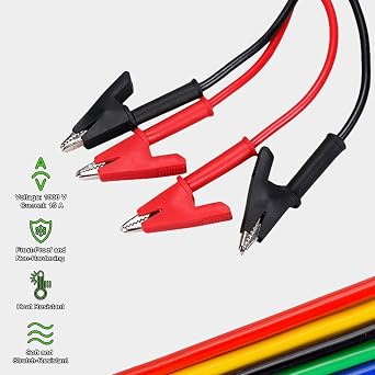 Alligator Clips Test Leads 15A Jumper Wires with Protective Copper Clips 14 Gauge Premium Electrical Test Cables for Battery, Circuit Testing, Electrical Experiments (2PCS)