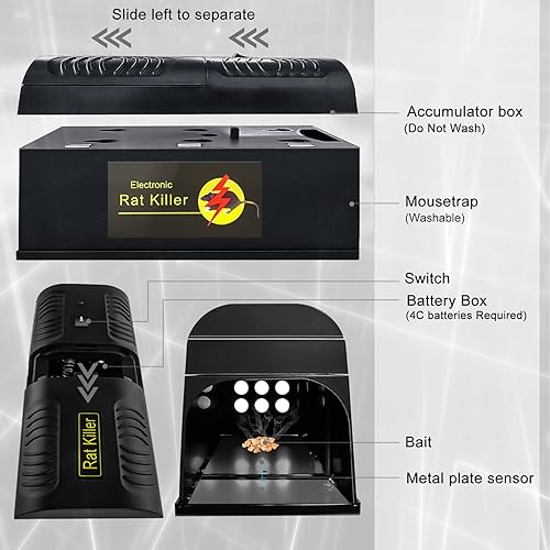 Miniatura 3 de Trampa eléctrica para ratas, trampas humanas y efectivas para ratones en interiores para el hogar, control de roedores reutilizable sin contacto con