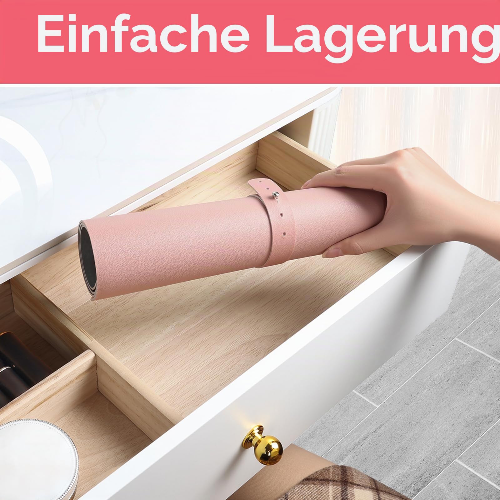 Schminktisch Unterlage, 50x30cm Make-up-Unterlage aus Leder für den Schminktisch, doppelseitig, wasser- und ölabweisend Schminktisch Zubehör (Rosa und Silber)