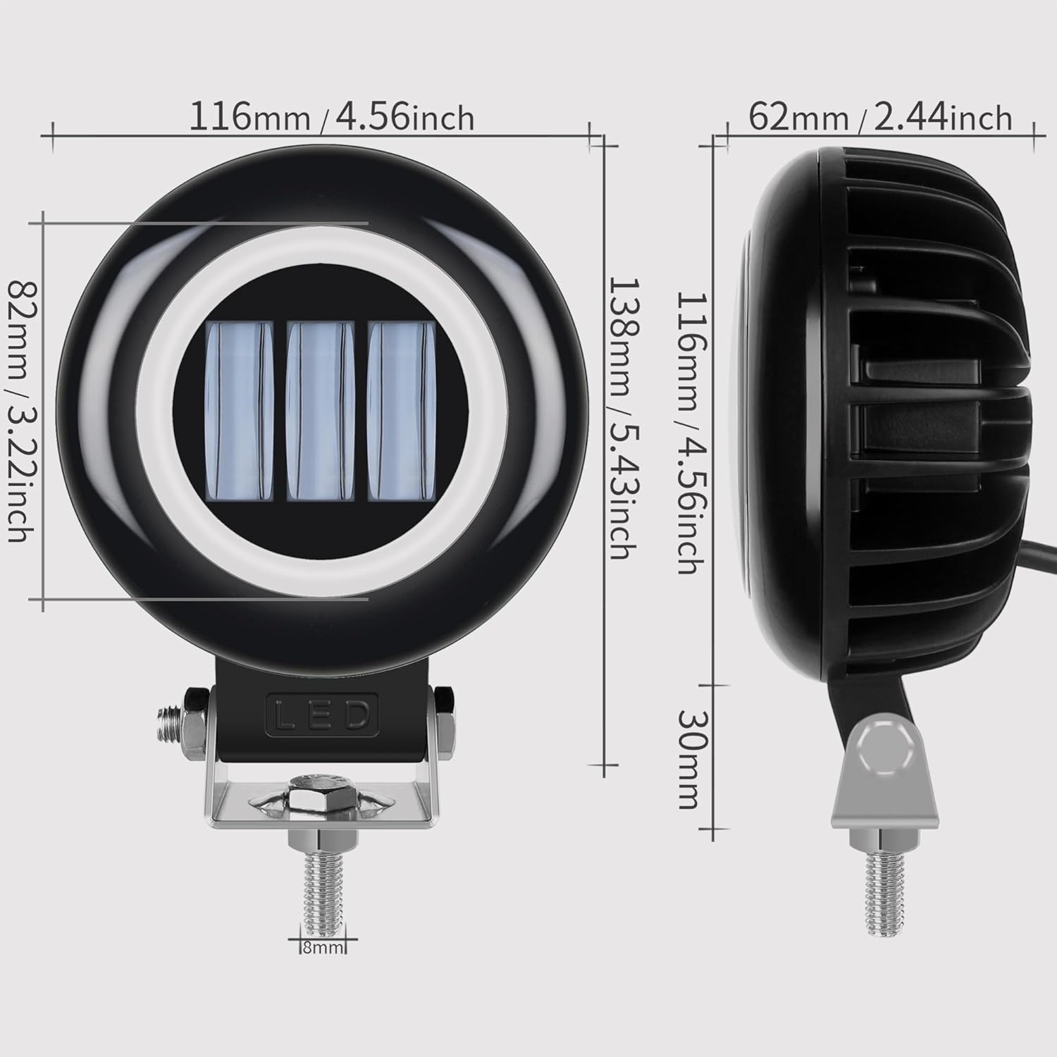 5 Inch Round Fog Light 30W White Led Pods Flood Beam For Car 4x4 Off Road Truck 12V 24V Led Angel Eyes Amber DRL Motorcycle Auxiliary Light Waterproof Driving Lights (Pack of 2)