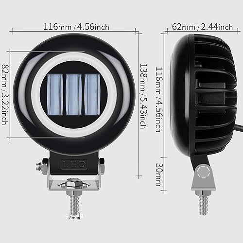 Miniatura 3 de Luz LED de trabajo de 5 pulgadas, 30 W, haz de inundación LED blanco para automóvil, 4x4, todoterreno, camión, ATV 12V 24V, ojos de ángel, rojo,