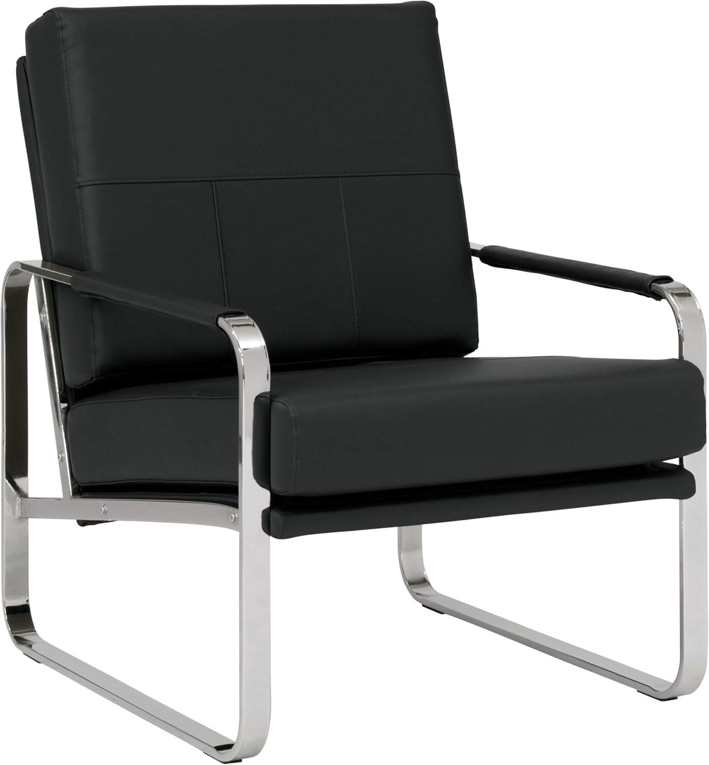 Studio Designs Home Allure Modern Accent Chair in Blended Leather, Chrome/Black