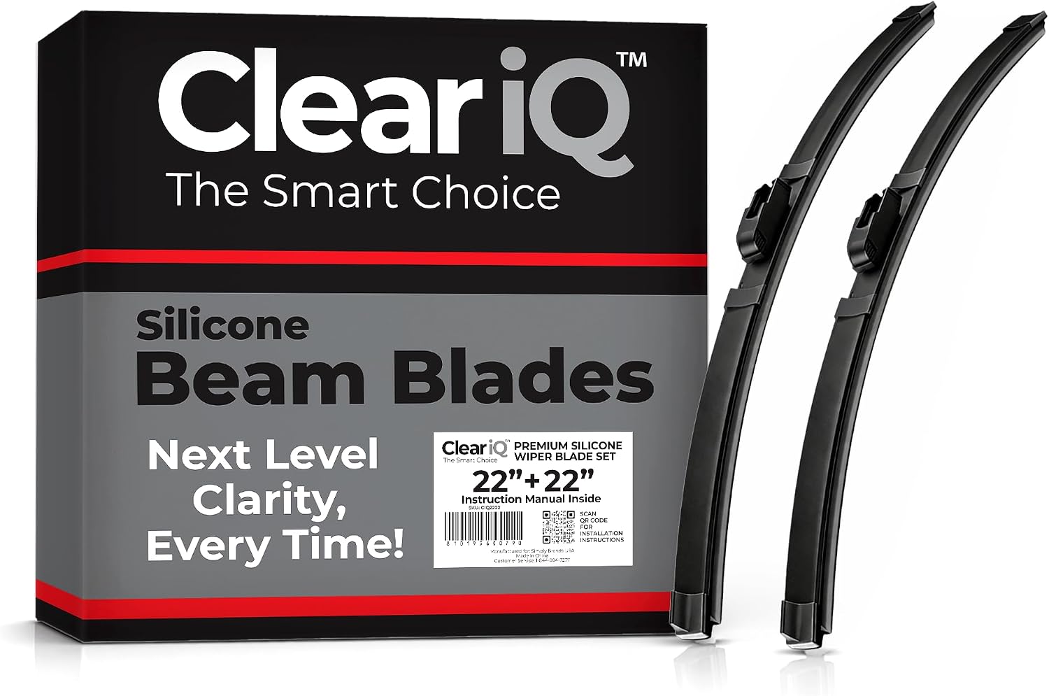 Premium Silicone Windshield Wiper Blades Set - 22in. Driver & 22in. Passenger Side - All-Weather Front Windshield Wipers, 2 Pack - Automotive 22 Inch Wiper Blade Replacement for Car