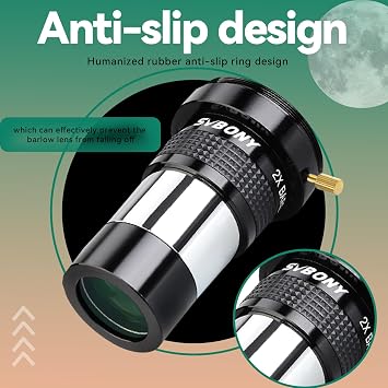 SVBONY SV137 2X Barlow Lens 1.25 inch Metal Body Fully Multi-Coated Telescope Accessory Internal Brass Ring with Male T-Thread for Telescope