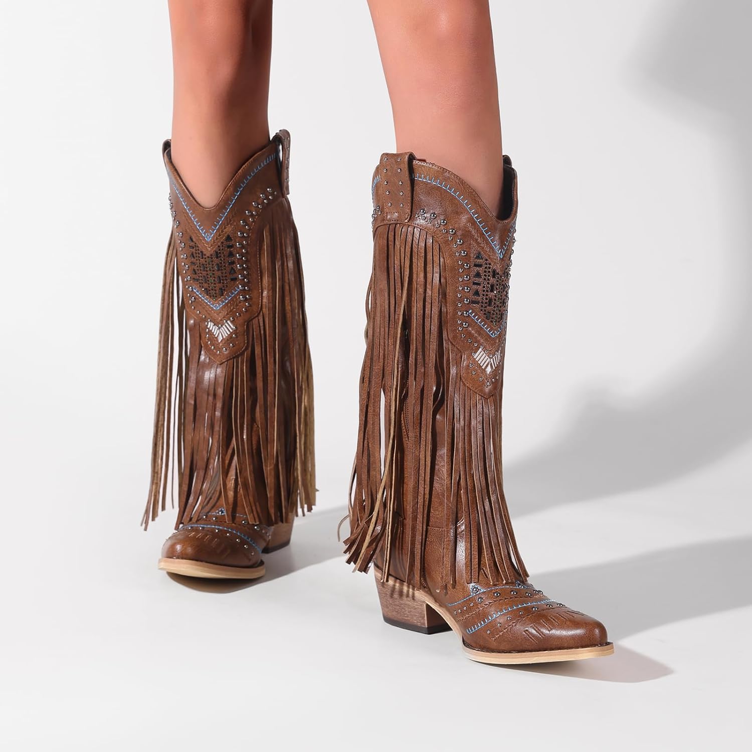 Cowboy Boots for Women Light-Pink Western Cowgirl Boot Pink Comfortable Chunky Heel Wide Calf and Pointed Toe Tall Boot Cute Concert Outfit - Image 2