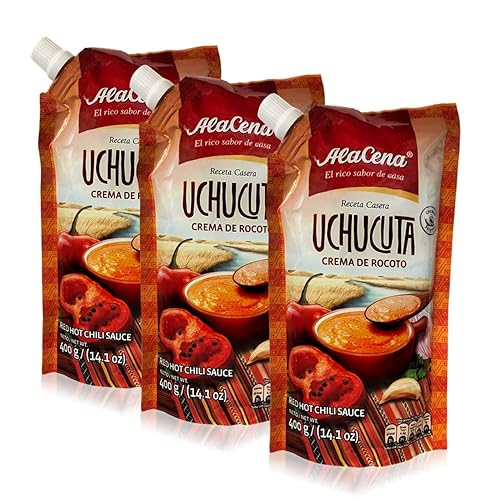 AlaCena Crema de Rocoto Uchucuta 14.11 oz. - Salsa de Chile Rojo Caliente - Salsa picante peruana - 14 oz 3 Pack