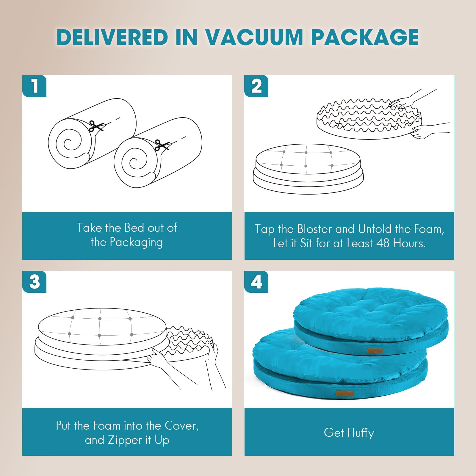 ClevaHome Cama Ortopédica para Perros, Cama Redonda de Doble Capa con Tejido Repelente al Agua, Base Antideslizante y Funda Lavable a Máquina (Azul Pizarra, L)