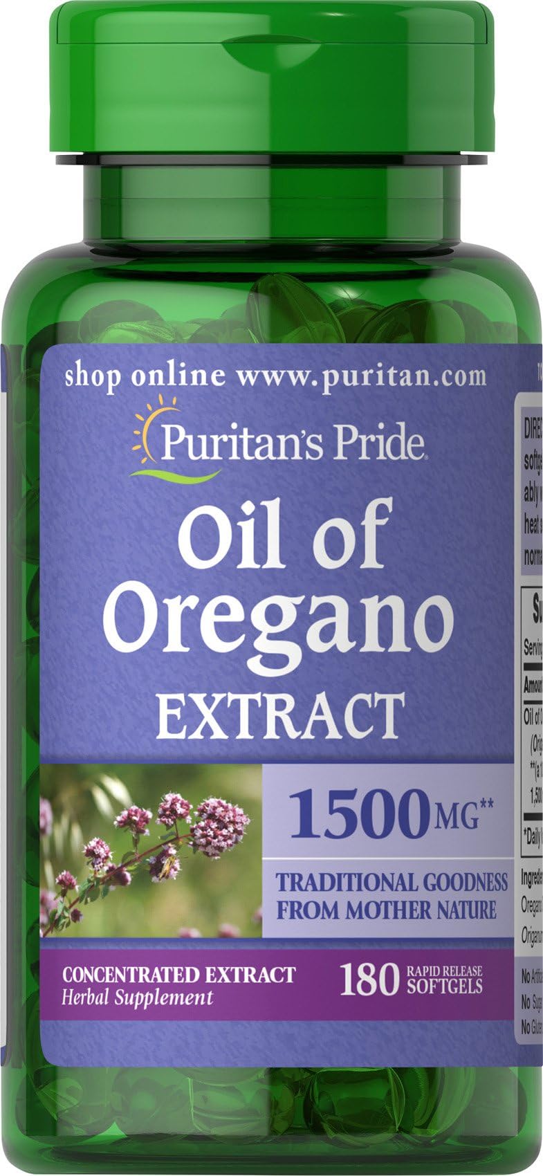 Puritans Pride Oil of Oregano Extract (1500 mg) -180 Softgels