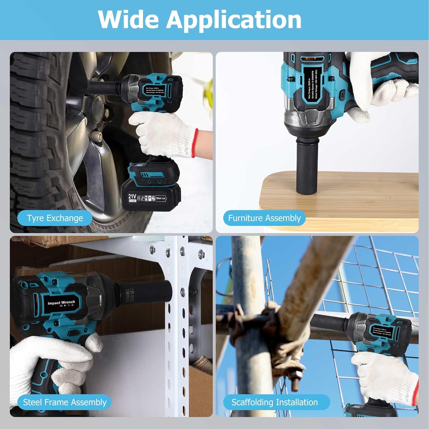 406Ft-lbs (550N.m) 1/2 inch Heavy-Duty Cordless Impact Wrench Compatible with Makita 18V Battery for Automotive Repair, Tire Changes, and Construction Bolts & DIY Decking & Home Mechanics (No Battery)