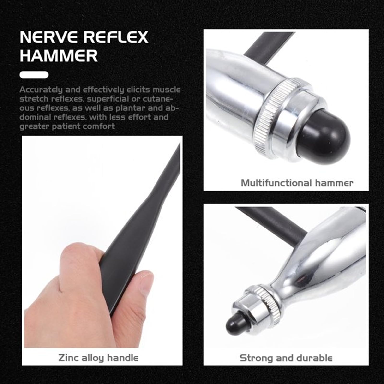 Marteau à réflexes neurologiques : lot de 2 marteaux neurologiques, marteau de percussion musculaire avec rond triangulaire pour réactions cutanées, outil de massage relaxant (noir)