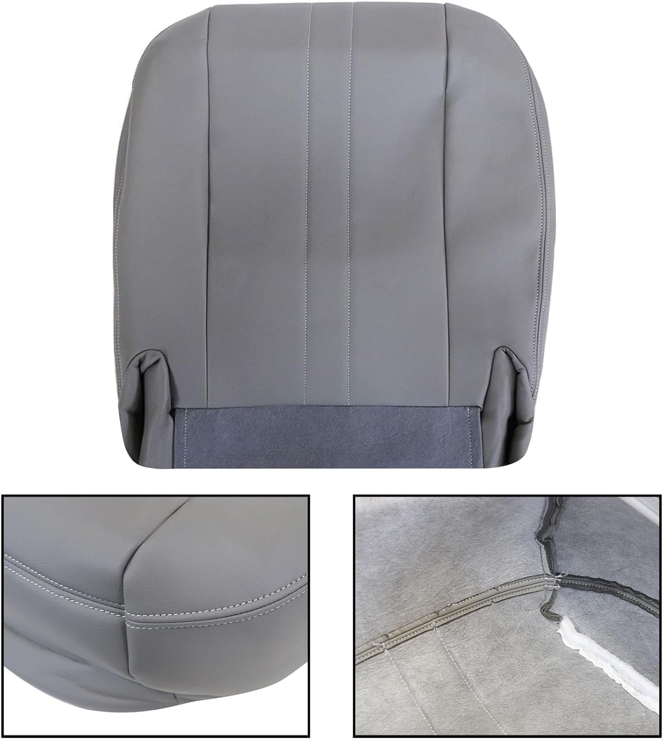 FZJDSD 4PCS Gray Driver & Passenger Side Bottom and Top Lean Back Replacement Microfiber Leather Seat Covers Compatible with Chevy Express GMC Savana 2003-2014