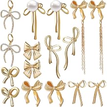 Bow Earrings Set for Women 8 Pairs Lightweight Dangle and Stud Earrings 1.18 Inch Ribbon Bowknot Jewelry for Wedding Party Daily Wear