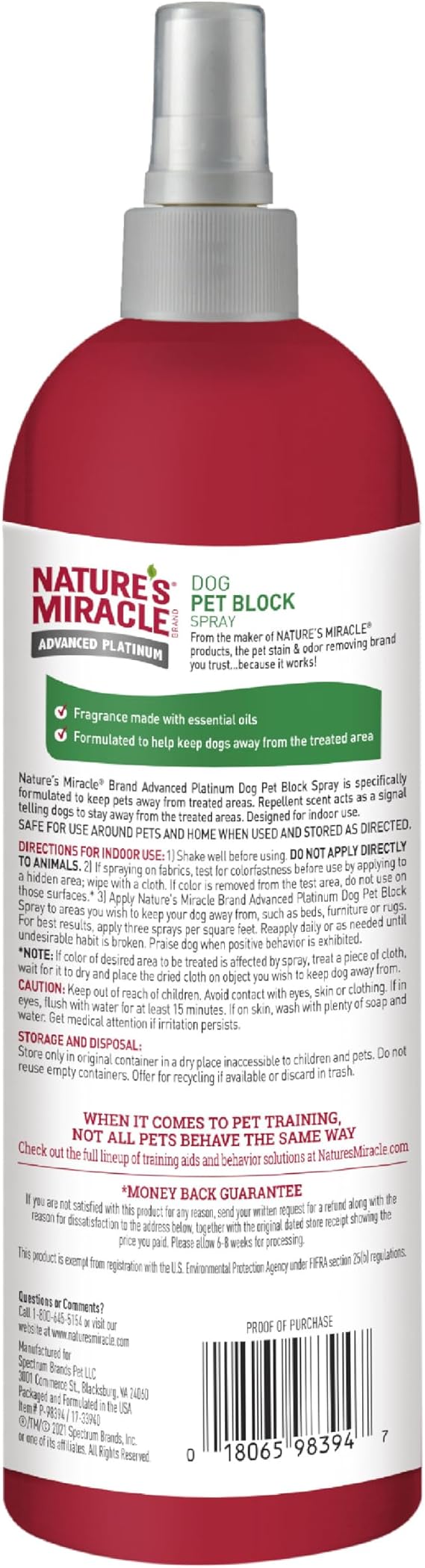 Nature's Miracle Advanced Platinum Dog Pet Block Repellent Spray 16 Fl Oz (Pack of 1)