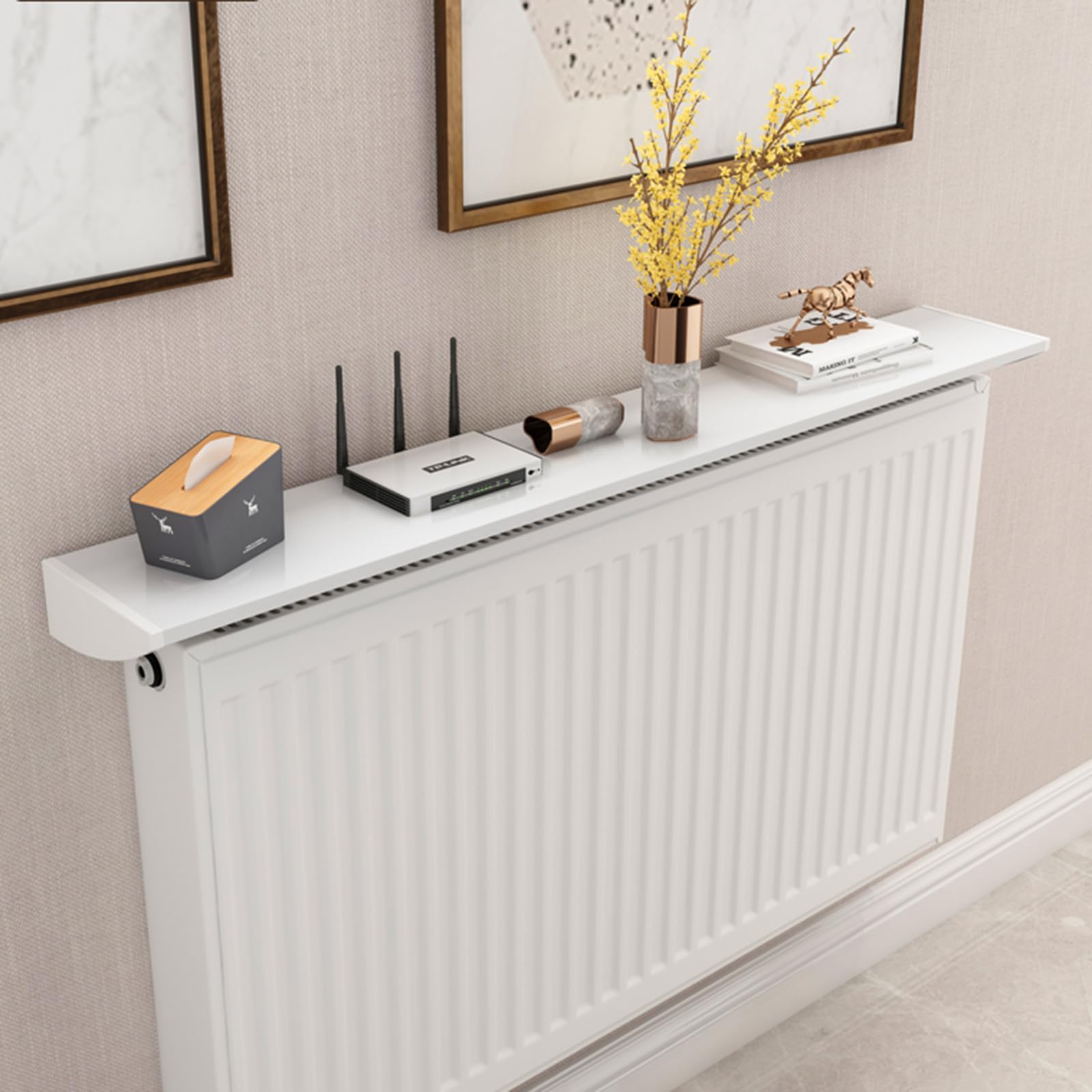 Mensola Copri Termosifone Senza Foratura, Mensole per Termosifoni Bianco Larga 15cm, Copertura Termosifone in Lega di Alluminio per Proteggere Le Pareti, capacità di Carico 28kg,L 30cm/11.7in