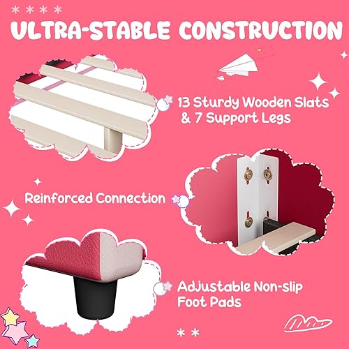 Miniatura 77 de HONEY JOY Marco de cama individual para niños, plataforma de cama individual de madera con cabecera y base de listones, no necesita somier, muebles