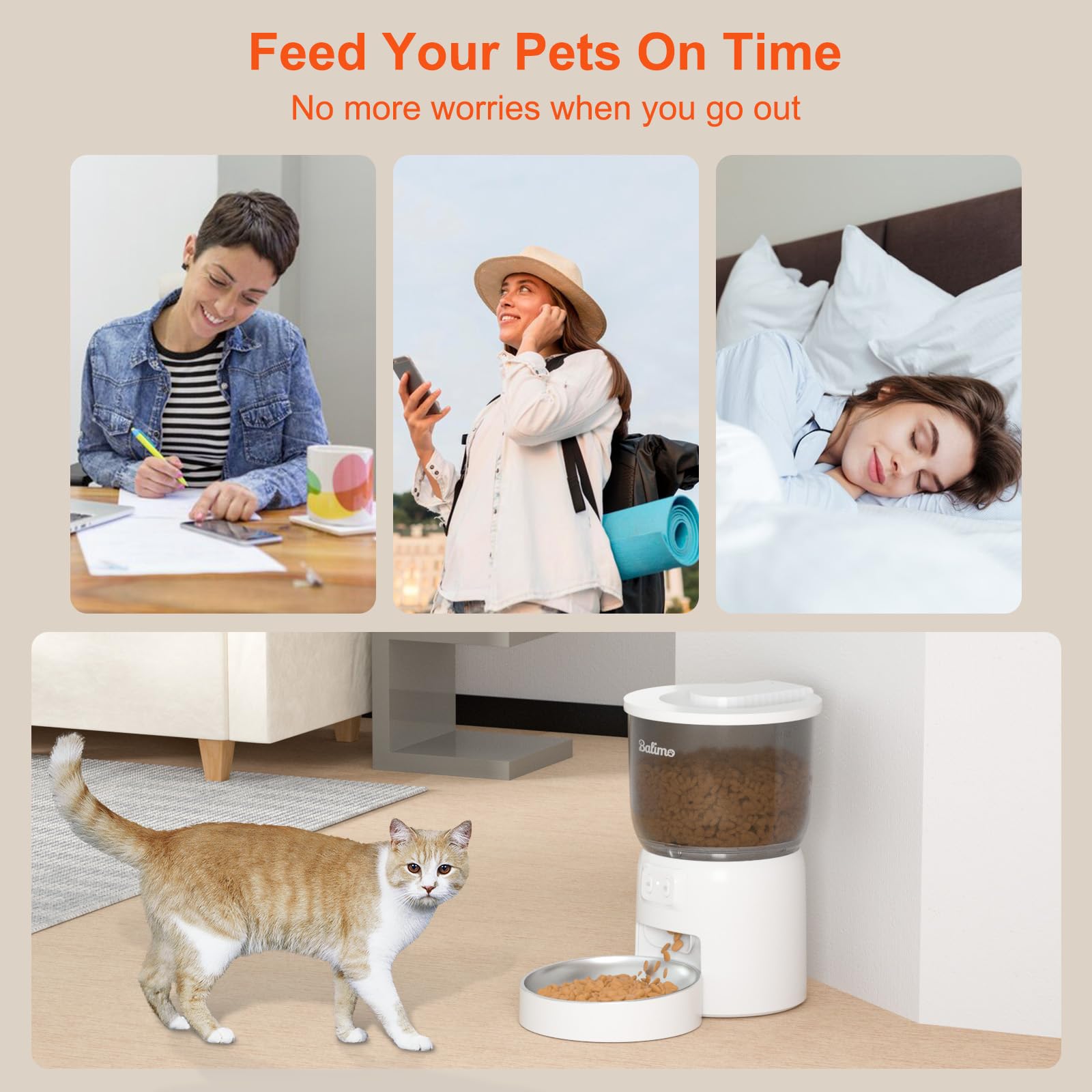 Balimo Distributeur Croquettes Chat Automatique, 3L 2.4G WiFi Distributeur De Croquettes pour Chat, 1-10 Repas par, Convient Aux Chiens et Chats, Blanc