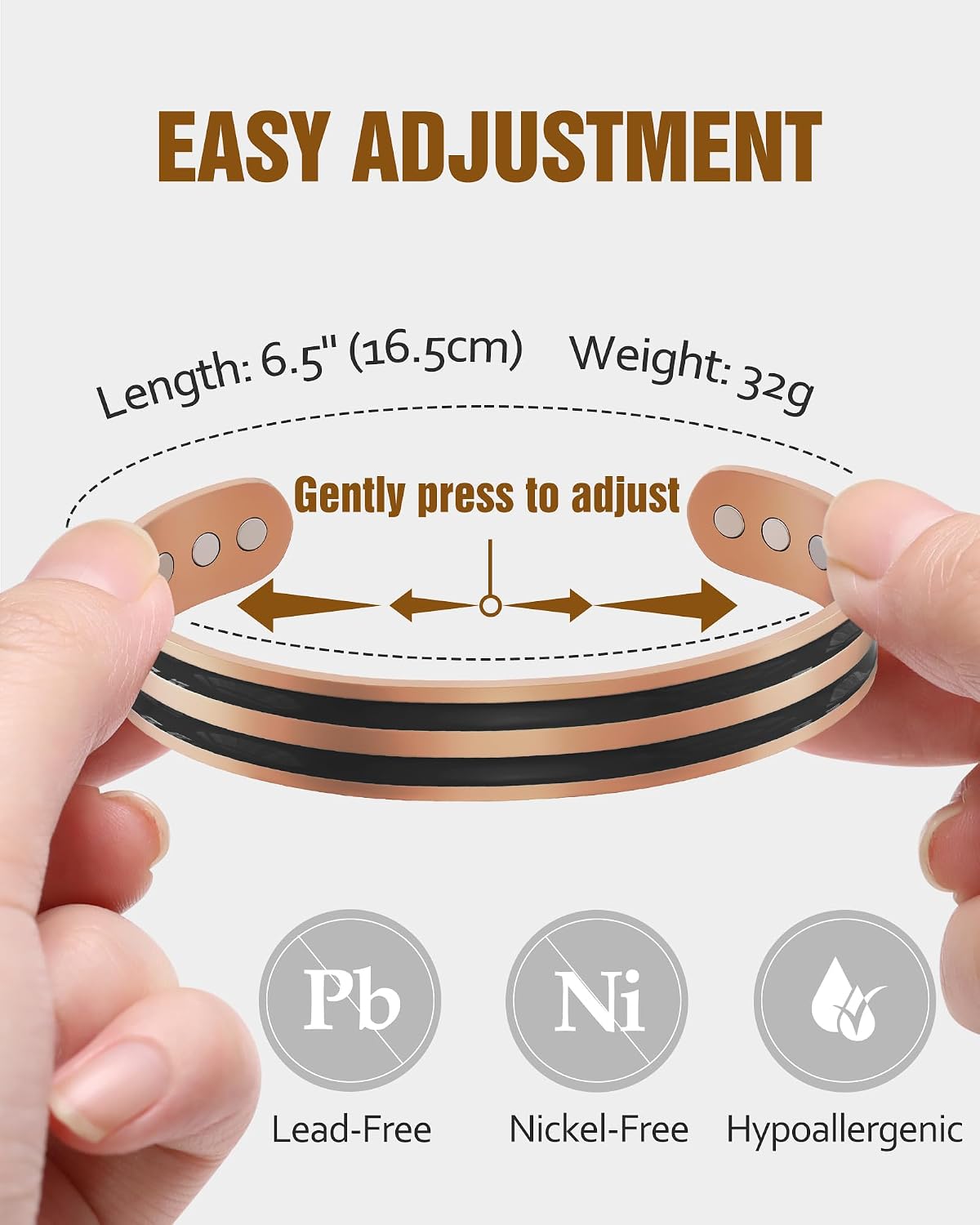 Jecanori Copper Magnetic Bracelets for Women, 99.99% Pure Copper Double Love Lines Bracelet，Black Copper Gifts for Him Her