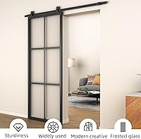 Vista 2 de BARNSMITH Panel de puerta corrediza de vidrio de aluminio de 36 x 84 pulgadas, resistente para puerta de vidrio templado esmerilado desmontado