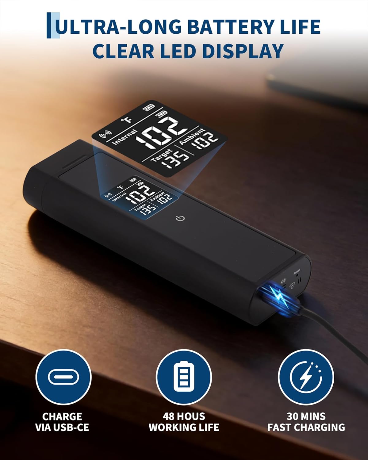 Wireless Meat Thermometer with Bluetooth, Single Probe BBQ Thermometer for Grill Smoker Oven, 820ft Remote Range, IP67 Waterproof, App Control, Fast Charging