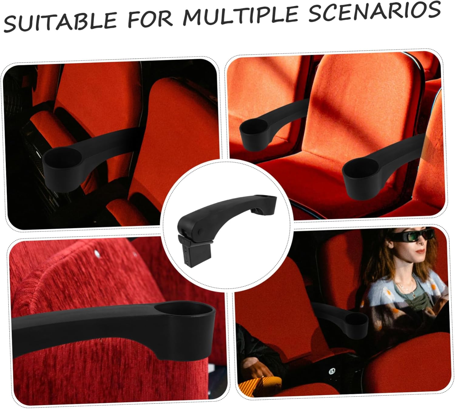 Theater Chair Armrest Replacement with Cup Holder Ergonomic Plastic Arm Rest for Office and Classroom Chairs