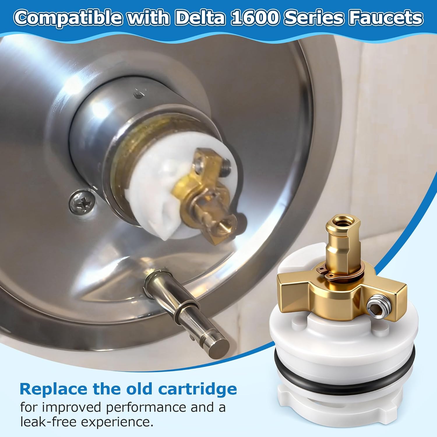 Faucet Handle with Stem Unit & Seats, Compatible with Delta H71 and RP1991, Compatible with Delta 1600 Series Faucets, Shower Knob and Cartridge Replacement Kit