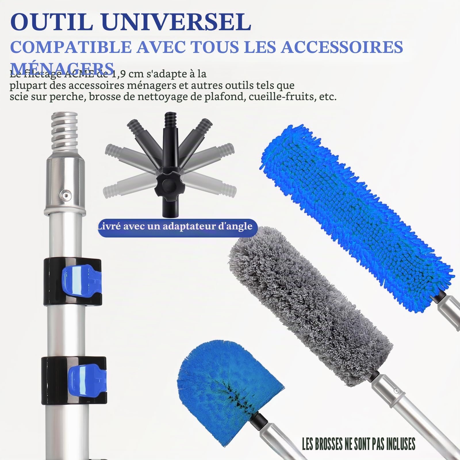 Barre Télescopique 6 m, Perche d’Extension Réglable 1.5-6 m, Légère avec Adaptateur Universel en Métal Twist-on, Idéale pour Peinture, Nettoyage Fenêtres et Gouttières