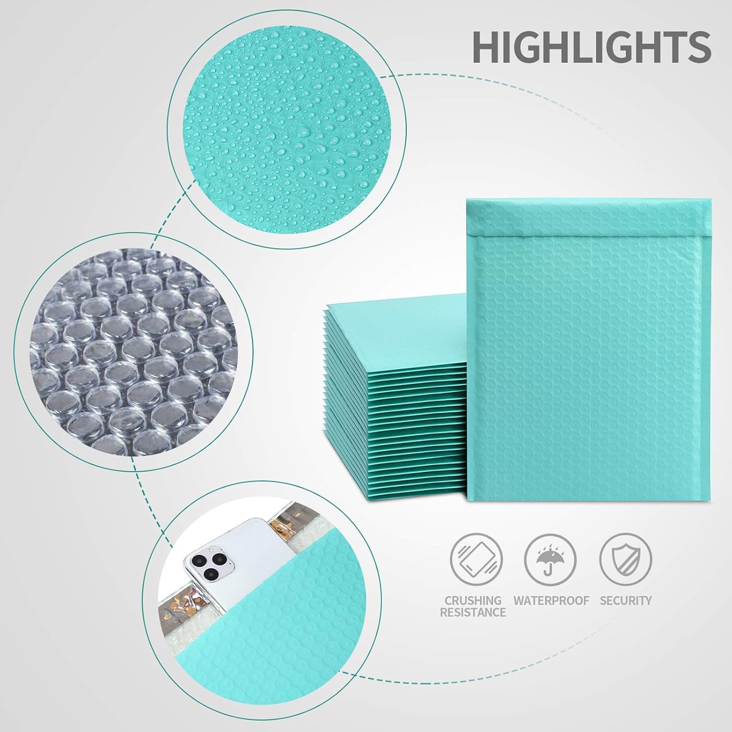 TOMVYTER Poly Bubble Mailers 4x8 Padded Envelopes #000 50pcs, Self Seal Shipping Envelopes Padded Packaging for Small Business (Teal)