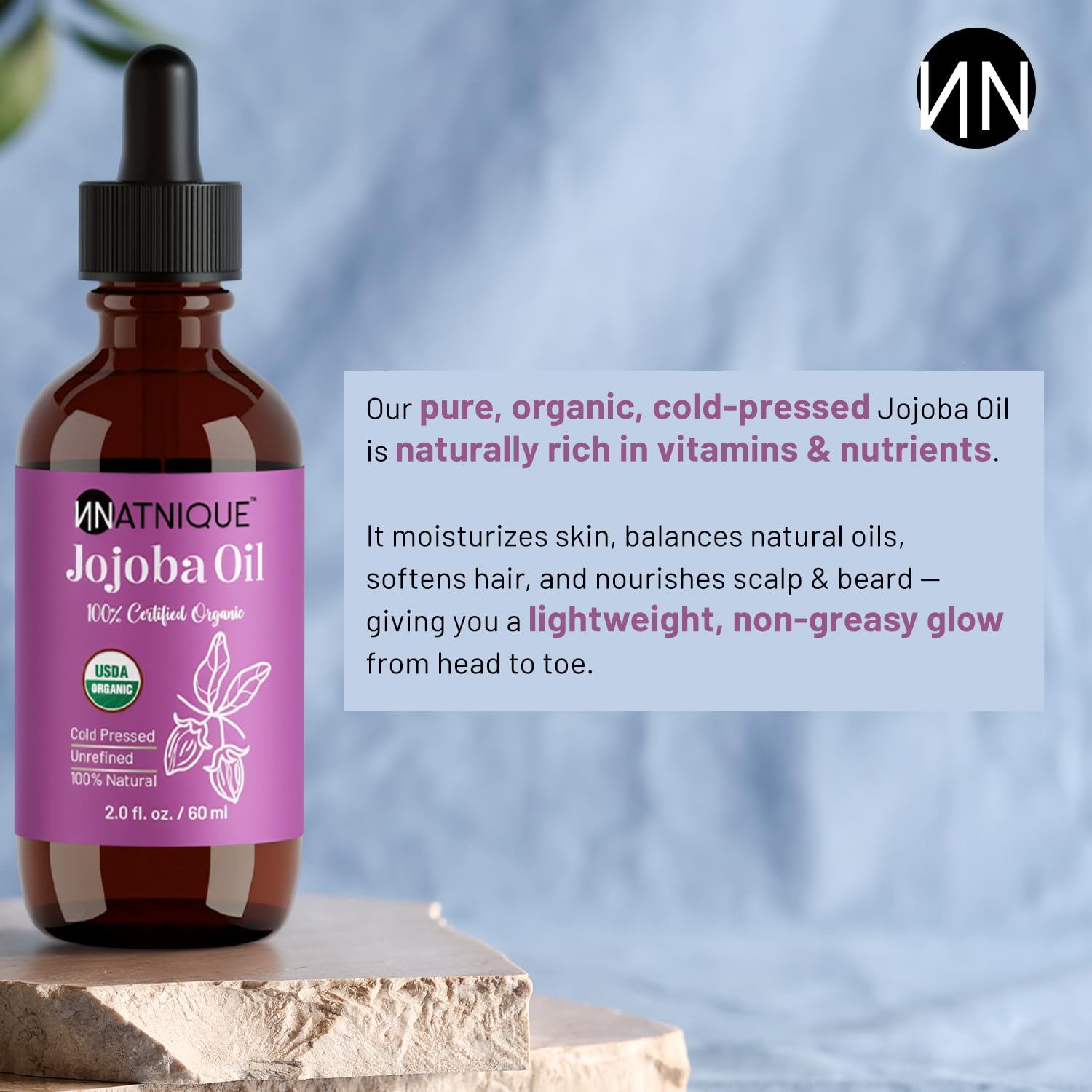 Natnique Jojoba Oil & Stainless Steel Gua Sha Gift Set – Organic Cold-Pressed Facial Oil & Heart-Shaped Metal Massage Tool – Natural Skincare & Anti-Aging Kit for Face, Neck & Body