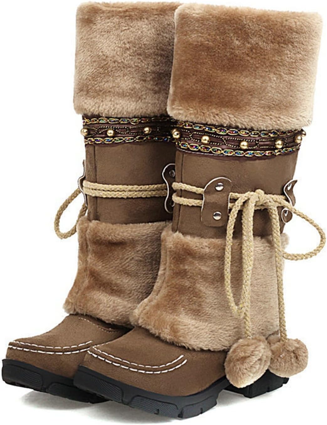 Women's Suede Faux Fur Warm Snow Boots Round Toe Comfortable Low Heel Fur Ball Flat Bottom Short Boots Suitable For Ice And Snow Days, Snow, Shopping