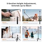 K&F CONCEPT MS-62 Selfie Stick, 25'' Lightweight Portable Phone Tripod with 1/4" Screw Interface, 360° Ball Head, iPhone Tripod Compatible with DJI Osmo Pocket 4 Pocket 3 Action 5 Pro GoPro Hero13 | 5 Levels 360° Ball Head, Cold Shoe, Compatible with