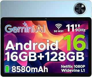 DOOGEE U11 2025 Android 16 Tablet de 11 polegadas, 16 GB RAM+128 GB ROM (TF 2TB), 8580 mAh Octa Core 5G WiFi Tablet crianças | Widevine L1 | Bluetooth 5.0, 13 MP + 5 MP | Face ID | GPS | OTG