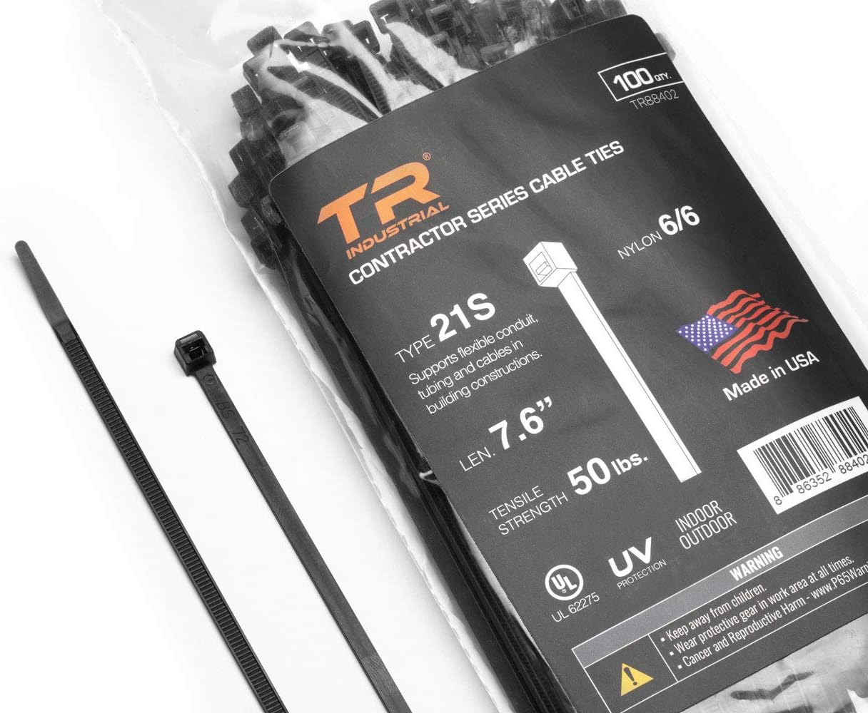 TR Industrial Contractor Series UV Cable Ties (100-Piece), 7.6", Type 21S, Made in USA