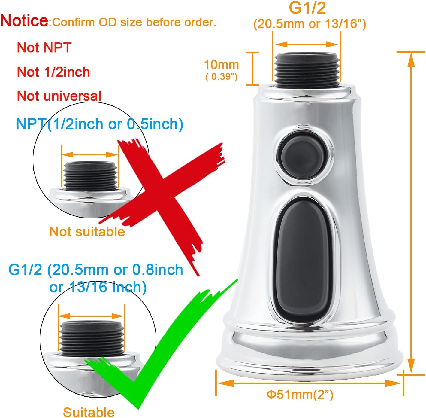 Pull Down Spray Head 3 Modes for Kitchen Sink Faucet, Kitchen Sink Faucet Sprayer Nozzle Head Pull Out Hose Sprayer Replacement Part Kitchen Tap Spout Replacement Part- Polished Chrome