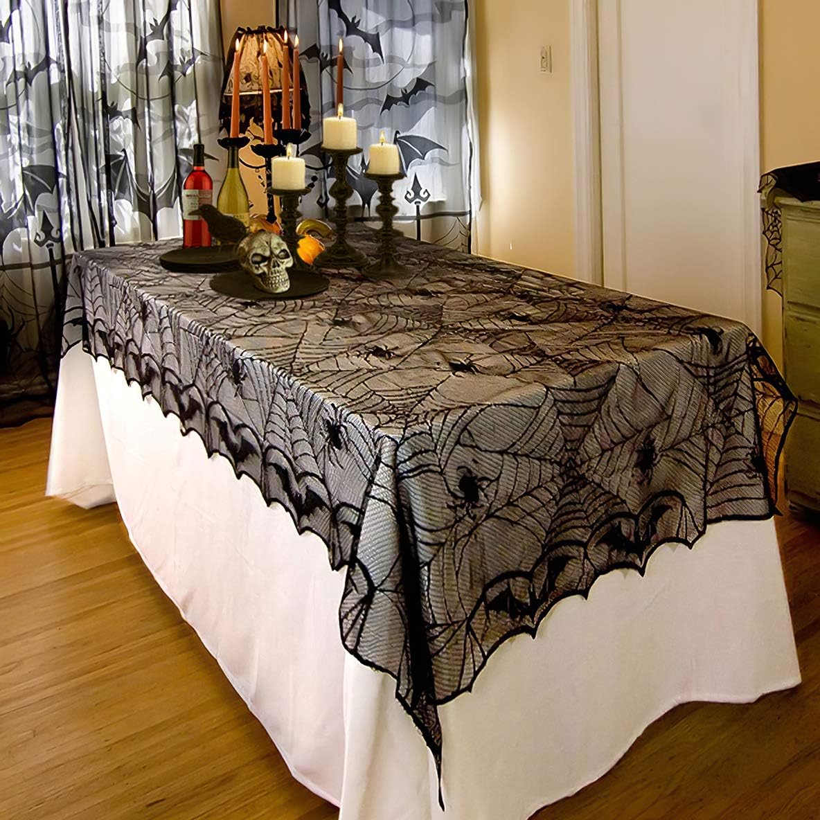 FUN LITTLE TOYS Halloween Tablecloth with Black Spider 