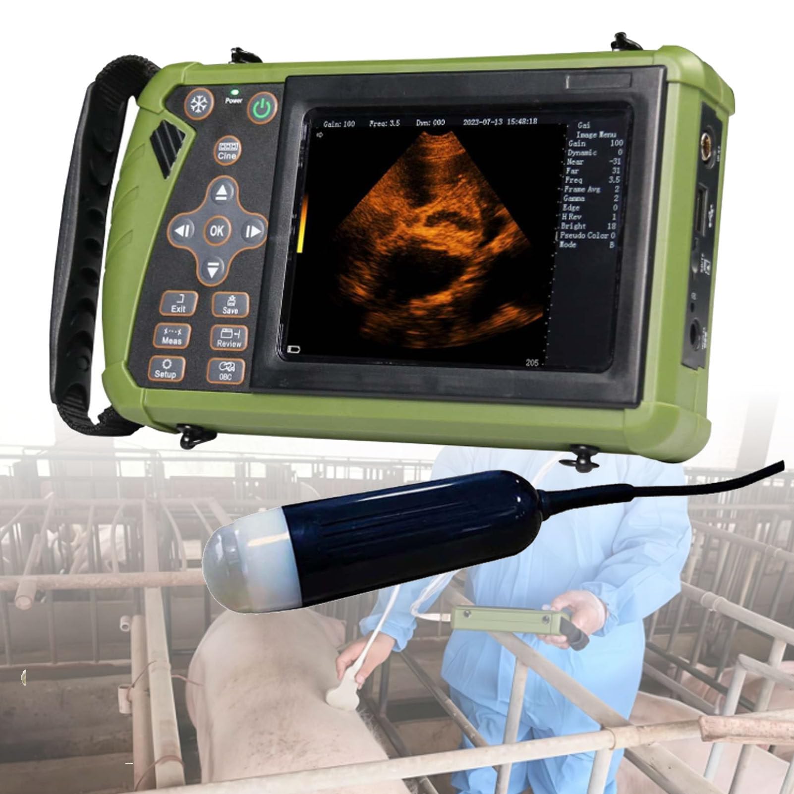 Scanner Portatile per Animali B-Ultrasound, diagnostica veterinaria della Gravidanza con sonda Convessa da 3,5 MHz, ecografo Veterinario per Pecore, Cani, Gatti e maiali.