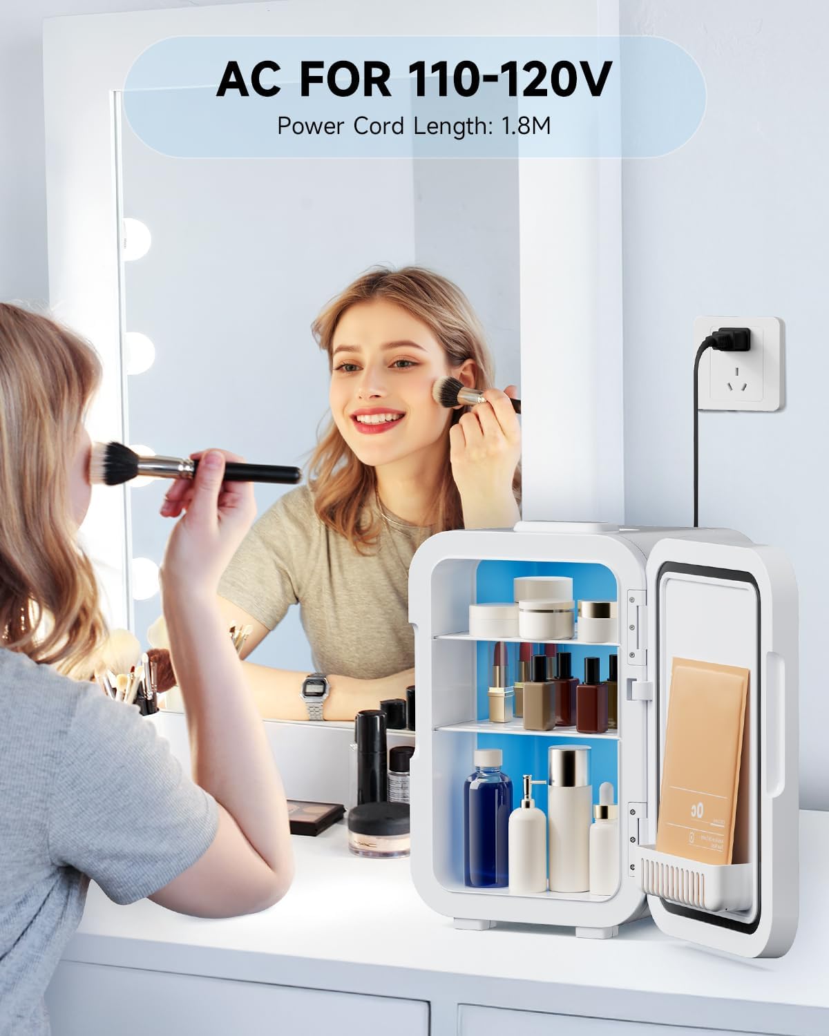 Small Mini Fridge, 18L Portable Tiny Fridge for Skincare, 120V/12V Makeup Refrigerator Mini, Thermoelectric Cooler & Warmer for Drinks, Food, Cosmetics for Office/Dorm/Car/Travel, White Milk-white
