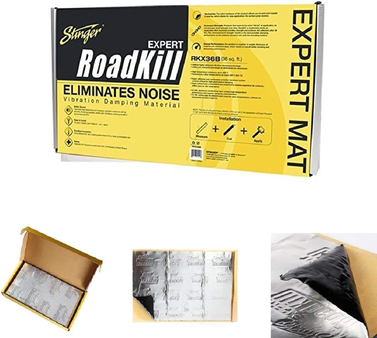 "Roadkill Expert Bulk Pack (9 pieces) sized 18"" x 32"" - 36Sq ft - Sound Damping Material - Self Adhesive Rubber/Aluminium - Easy cut and apply installation"
